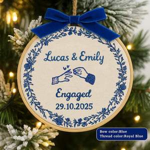 Personalized Wedding Ornament | Embroidered Engagement Hoop | Bow & Thread Color | Christmas Gift for Newlyweds 2025| Engaged 2025 Keepsake