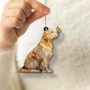 Golden Retriever ACRYLIC Suncatcher Faux Stained Glass, Dog Memorial Gift, Pet Loss Gift, Window Decor, Golden Dog Ornament with Butterfly