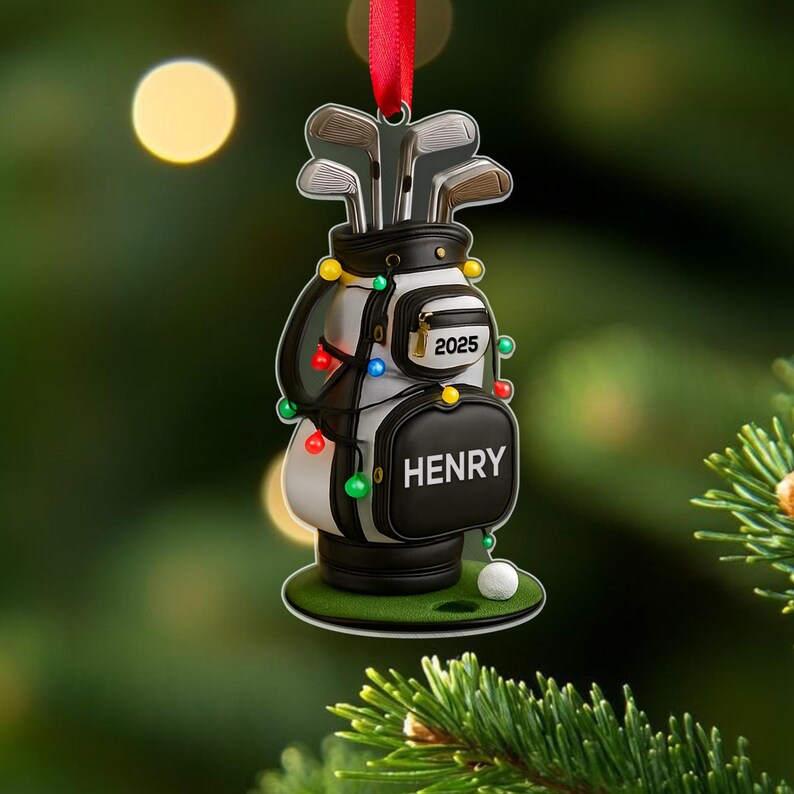 Personalized Golf Bag Ornament 2025 Custom Name Christmas Gift for Golfer Golf Lover Tree Decoration