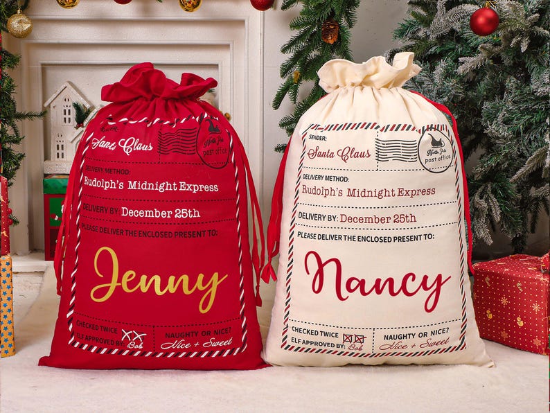 Personalized Large Santa Sack,Family Christmas Sack with Name,2025 Christmas Gift Bag,Christmas Gifts for kids,Large Santa Bag,Holiday Decor