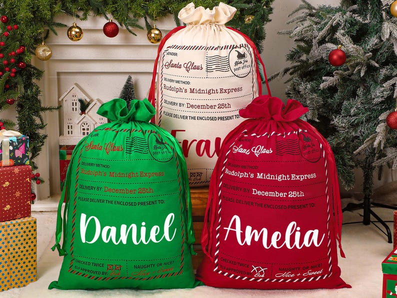 Personalized Large Santa Sack,Family Christmas Sack with Name,2025 Christmas Gift Bag,Christmas Gifts for kids,Large Santa Bag,Holiday Decor