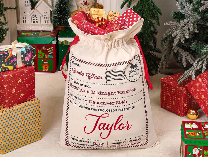 Personalized Large Santa Sack,Family Christmas Sack with Name,2025 Christmas Gift Bag,Christmas Gifts for kids,Large Santa Bag,Holiday Decor