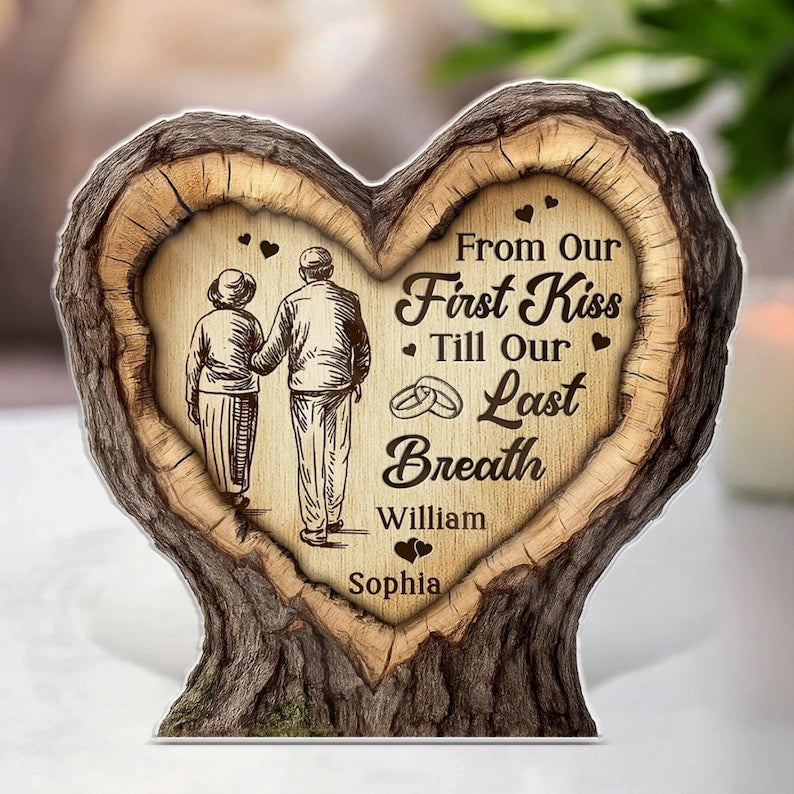 Personalized Heart Acrylic Plaque Rustic Anniversary Gift