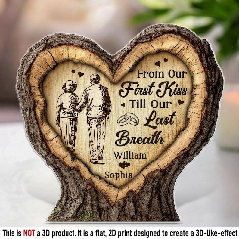 Personalized Heart Acrylic Plaque Rustic Anniversary Gift