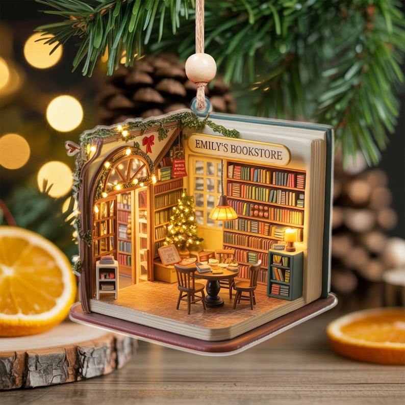 Book Lovers Ornament, Personalized Bookstore Ornament, Custom Name Book Ornament, Librarian Gift, Book Club Christmas Decor