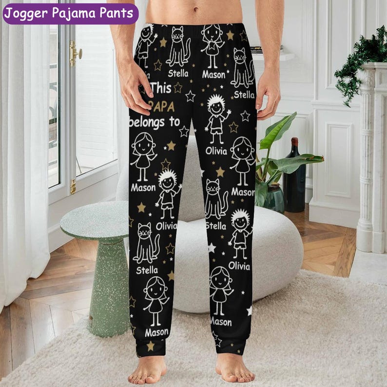 This Grandpa Dad PAPA Belongs To Pet,Personalized Pajama Pants,Custom Name Pajamas Pants,Grandna Gift,Christmas Gifts for Grandpa,Xmas gifts