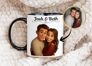 Custom 3D Animated-Style Mug, Personalised Couple Illustration Cup, Unique Couple Gift Idea, Gift for Partner, Cartoon Portrait for Couples