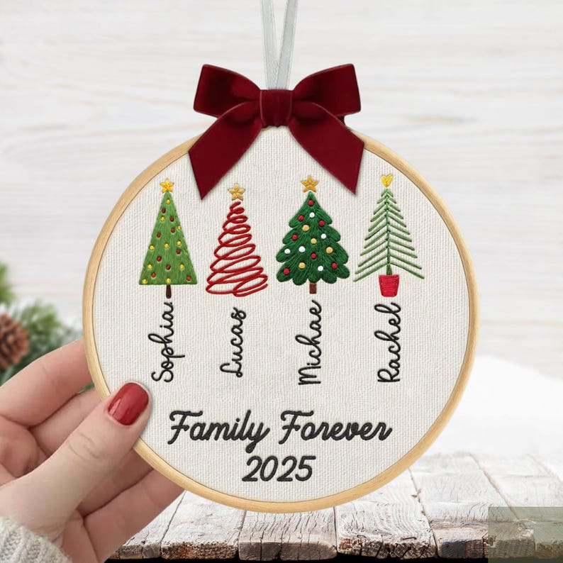 Personalized Family Christmas Ornament, Custom Embroidery Hoop, Holiday Stocking, 2025 Gingerbread & Festive Decoration, Gift for Families
