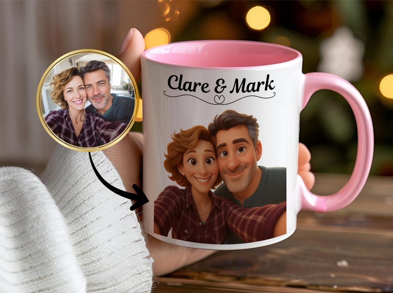 Custom 3D Animated-Style Mug, Personalised Couple Illustration Cup, Unique Couple Gift Idea, Gift for Partner, Cartoon Portrait for Couples