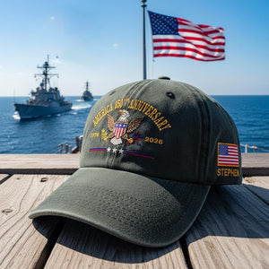 Custom Name America 250th Anniversary Hat 1776 2026 Patriotic Eagle Embroidered Cap Made in USA Gift for Veterans & Proud Patriots