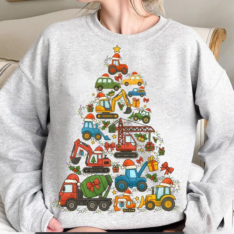 Construction Truck Christmas Shirt, Christmas Tree Cars Shirt, Boys Xmas Shirt, Cute Kids Truck Shirt, Holiday Gift For Boys