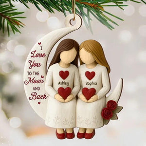 Custom Besties On Moon 3D Effect Roses Wood Ornament, Christmas Friendship Ornament, Besties Christmas Keepsake, Best Friends Home Decor