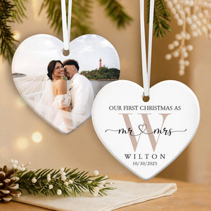 Personalized First Christmas Married Ornament, Custom Photo Couple Ornament, Our First Christmas As Mr & Mrs Ornament, Gift for Newlywed