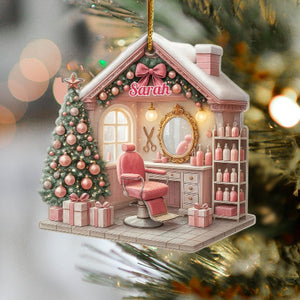 Personalized Hair Salon Christmas Ornament 2D Flat Acrylic Ornament For Hairdressers Hair Stylist Gifts Custom Name Hair Salon Decor