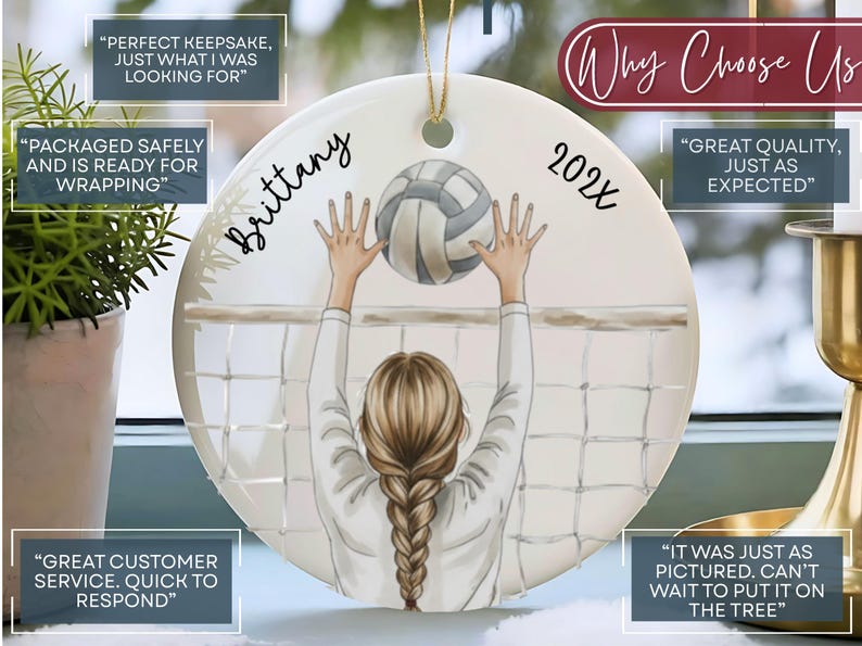 Personalized Volleyball Ornament for Volleyball Team, Custom Christmas Ornament for Volleyball Player, Girl Volleyball Team Gift for Coach