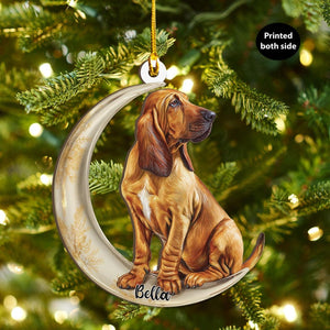 Personalized Bloodhound Dog on Moon Ash Plywood Ornament Flat 2D Cutout Holiday Tree Decor Gift Pet Lovers, Families, Puppy Keepsake