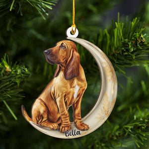Personalized Bloodhound Dog on Moon Ash Plywood Ornament Flat 2D Cutout Holiday Tree Decor Gift Pet Lovers, Families, Puppy Keepsake