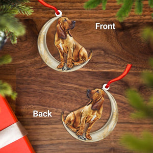 Personalized Bloodhound Dog on Moon Ash Plywood Ornament Flat 2D Cutout Holiday Tree Decor Gift Pet Lovers, Families, Puppy Keepsake