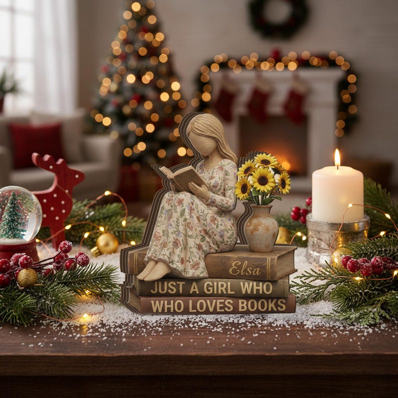 Personalized Wooden Book Lover Block Stack Just a Girl Who Loves Books Reading Decor