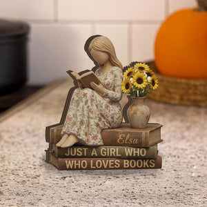 Personalized Wooden Book Lover Block Stack Just a Girl Who Loves Books Reading Decor