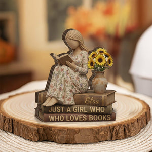 Personalized Wooden Book Lover Block Stack Just a Girl Who Loves Books Reading Decor