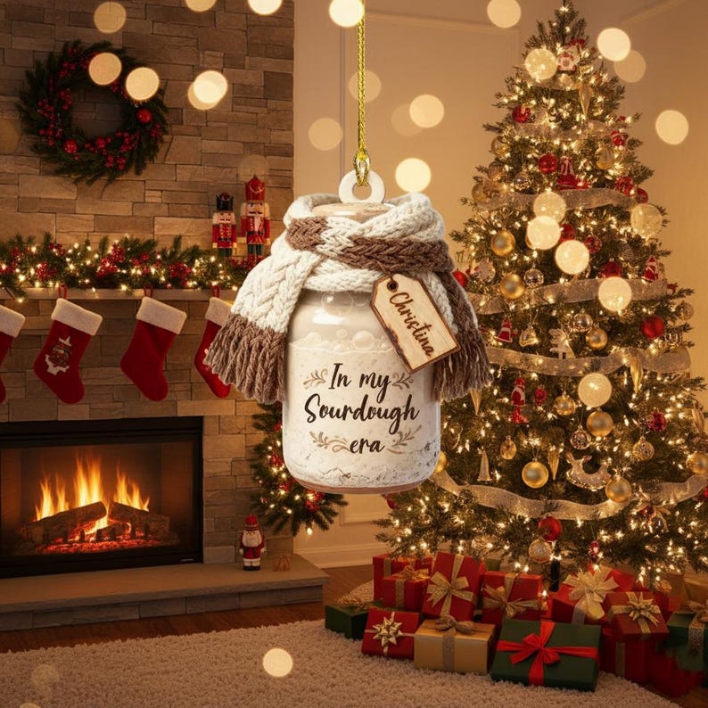 Personalized Sourdough Christmas Ornament, Custom Name Baker Gift, Baking Gift for Bakers, Foodie Food Lover Gift, Christmas Tree Decor