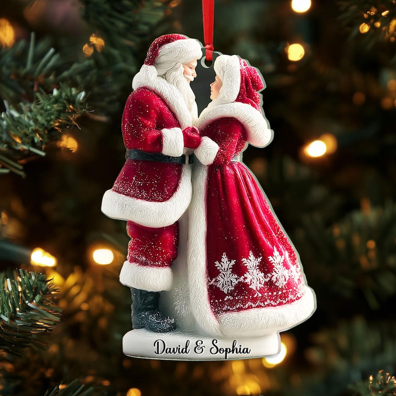 2D FLAT Personalized Santa Couple Acrylic Ornament, Mr & Mrs Claus Christmas Ornament, Engaged Ornament, Newlywed Couple Gift, Wedding Decor