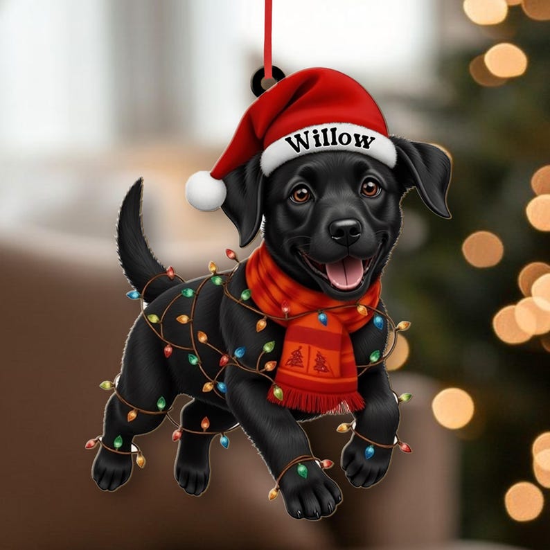 Custom Black Labrador Retriever Christmas Ornament, Flat 2D Pet Wooden Ornament 2025, Pet Lover Gift, Christmas Dog Decor, Dog Name Ornament