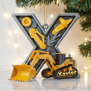 Personalized Construction Truck Letter Ornament 2025, Custom Name Acrylic Christmas Gift, Excavator Decor, Kids Xmas Sale Ornament