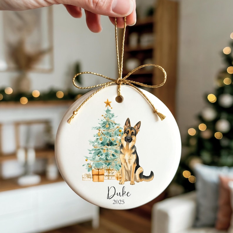 Custom German Shepherd Christmas Ornament: Personalized Watercolor Keepsake 2025 Gift for German Shepherd Lovers, Dog Vintage Holiday Decor