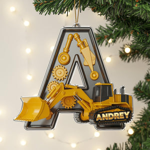 Personalized Construction Truck Letter Ornament 2025, Custom Name Acrylic Christmas Gift, Excavator Decor, Kids Xmas Sale Ornament