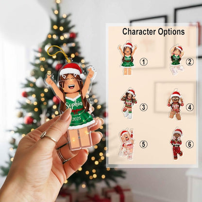 Custom Gamer Girl Acrylic Ornament: Personalized Roblox Christmas Keepsake