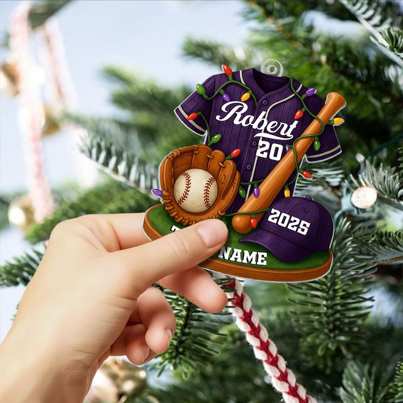 Baseball Ornament, Personalized 2D Flat Baseball Uniform Acrylic Christmas Ornament, Custom Baseball Player Ornament, Baseball Team Gift
