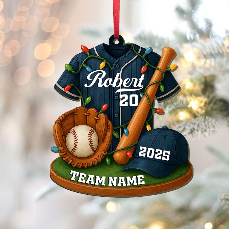 Baseball Ornament, Personalized 2D Flat Baseball Uniform Acrylic Christmas Ornament, Custom Baseball Player Ornament, Baseball Team Gift