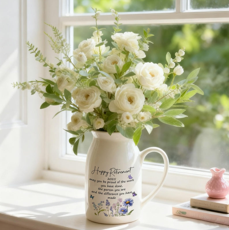 Personalized Retirement Gifts for Women, Retirement Ceramic Flower Vase, Teacher Retirement Ornament, Appreciation Gift, Coworker Gift