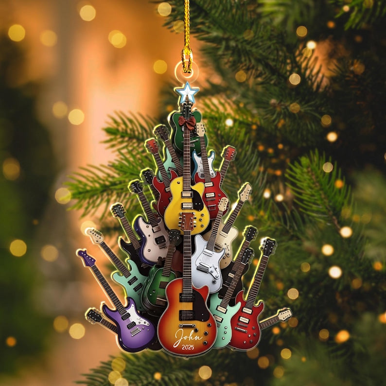 Personalized Guitar Tree Ornament, Custom Electric Guitar Christmas Decor, Music Lover Gift, Musician Gift, 2D Flat Guitar Player Keepsake
