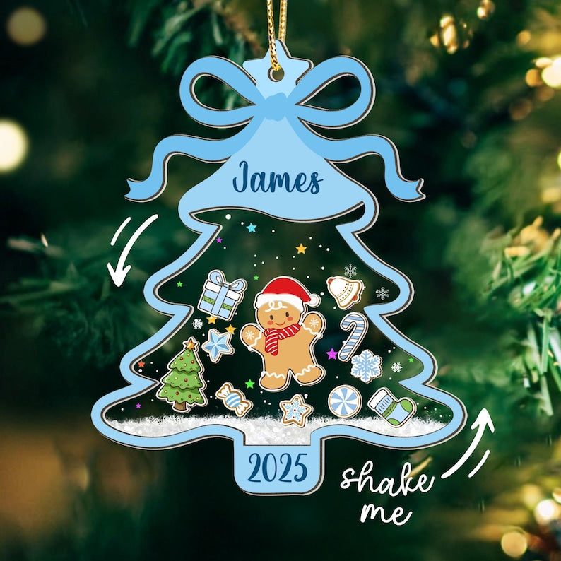 Personalized Girl Babys First Christmas Shaker Ornament: Gingerbread Kids Christmas Gift