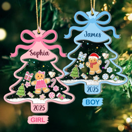 Personalized Girl Babys First Christmas Shaker Ornament: Gingerbread Kids Christmas Gift