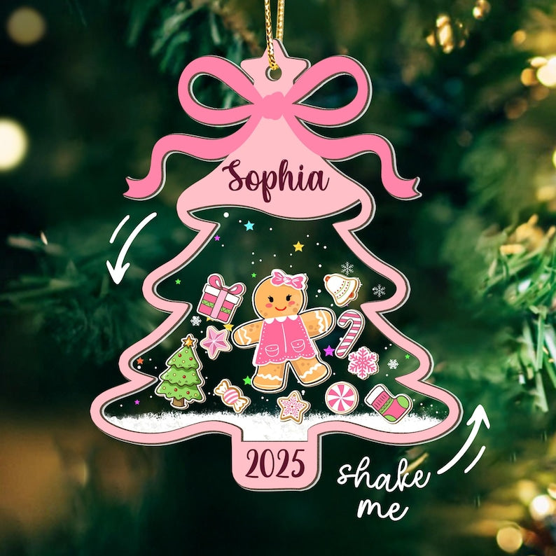 Personalized Girl Babys First Christmas Shaker Ornament: Gingerbread Kids Christmas Gift