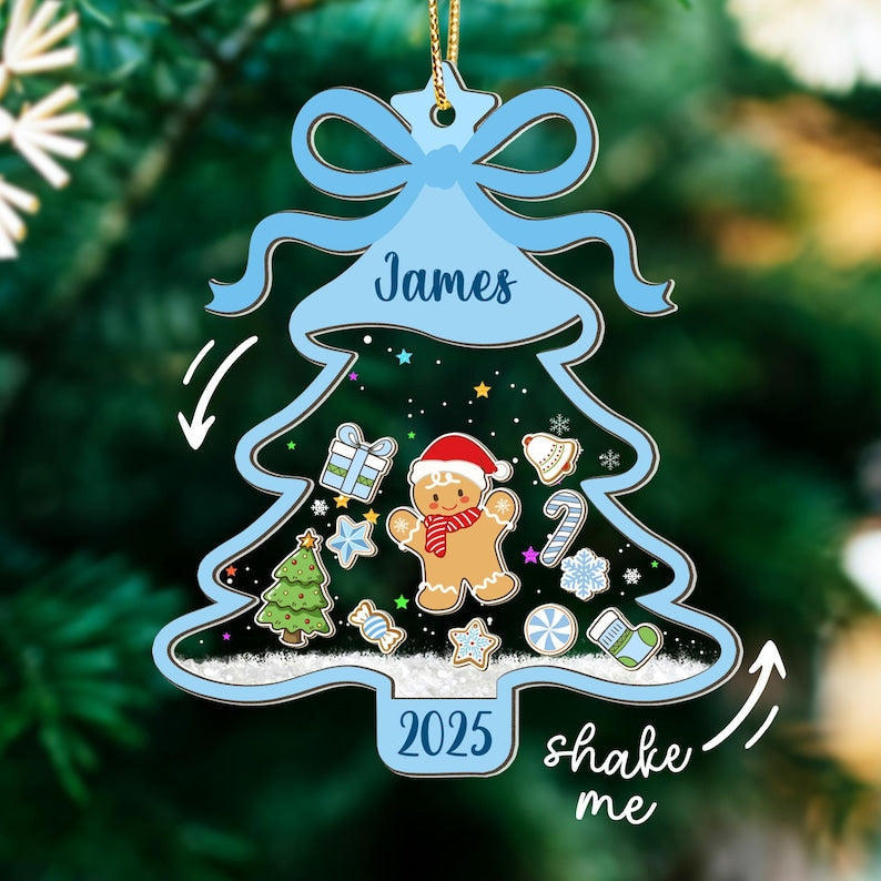 Personalized Girl Babys First Christmas Shaker Ornament: Gingerbread Kids Christmas Gift