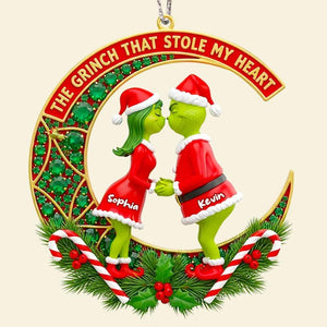 Personalized Green Couple Christmas Ornament, Funny Grinch Couple, Custom Holiday Tree Decoration, Flat 2D Ornament, Merry Grinchmas Gift