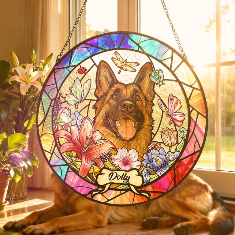 Custom Pet Portrait Stained Glass , Personalized Dog Portrait from Photo, Handmade Pet Keepsake, Pet Loss Gifts, Dog Memorial, Home Decor