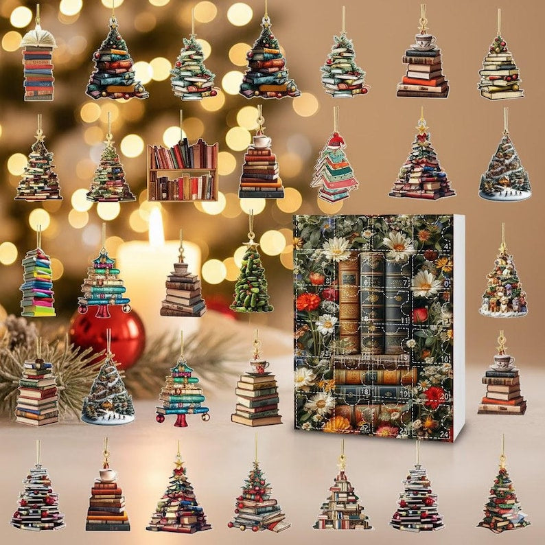 Book Lover Advent Calendar 2025 24 Days Reading-Themed Acrylic Ornaments | Bookish Christmas Countdown Box | Gift for Readers