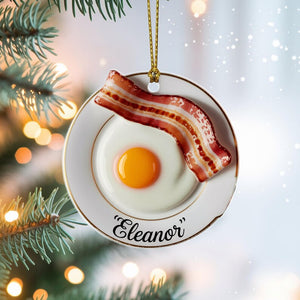 Personalized Bacon and Egg Ornament, Custom Name Breakfast Food Christmas Tree Decor, Funny Foodie Ornament Gift for Chefs and Brunch Lovers