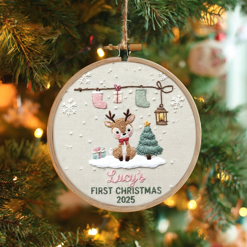 Personalized Baby s First Christmas Embroidery Hoop Ornament, Baby Embroidered Keepsake, Name Hoop, Newborn Christmas Gift, Baby Ornament