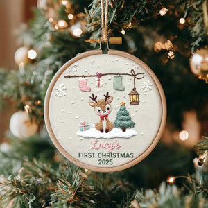 Personalized Baby s First Christmas Embroidery Hoop Ornament, Baby Embroidered Keepsake, Name Hoop, Newborn Christmas Gift, Baby Ornament