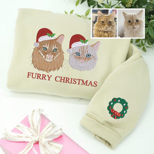 Custom Embroidered Cat Christmas Sweatshirt: Dog Santa Hat, Holiday Husky Sweatshirt for Humans, Xmas Gift
