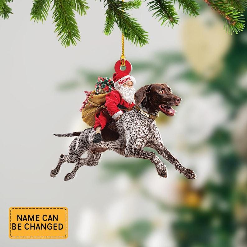 Santa Riding German Shorthaired Pointer Dog Ornament Realistic Dog Christmas Decoration, Funny Santa Claus Pet Lover Gift