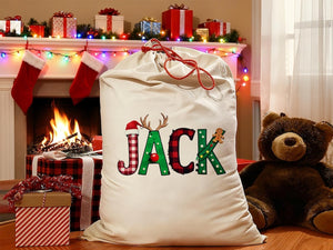 Custom Santa Sack With Name,Personalized Family Christmas Gift Bag,Monogram Christmas Present Bag,Kids Christmas Gift Bag, Xmas Stocking.