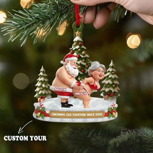 Personalized Funny Couple 2D Flat Ornament, Custom Growing Old Together Ornament, Funny Christmas Ornament, Husband Wife Christmas Keepsake